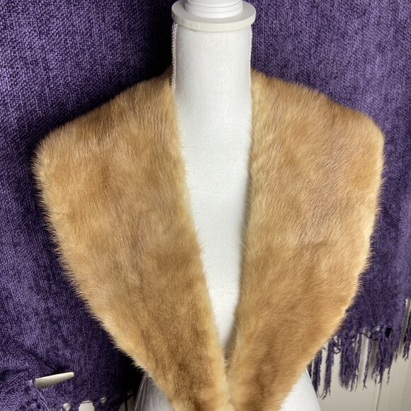 Vtg Beige Real Mink Fur Collar for Coat or Sweater/ Dress 43" L - Picture 2 of 8